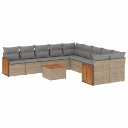 vidaXL Set de sofás de jardín 11pzas con cojines ratán sintético beige