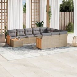 vidaXL Set de sofás de jardín 11pzas con cojines ratán sintético beige