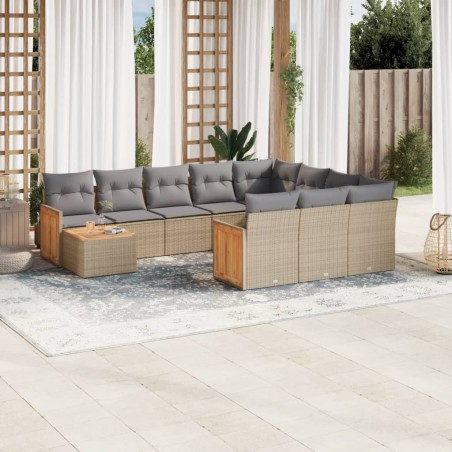 vidaXL Set de sofás de jardín 11pzas con cojines ratán sintético beige