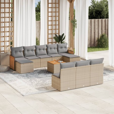 vidaXL Set de sofás de jardín 11pzas con cojines ratán sintético beige