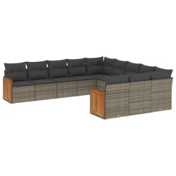 vidaXL Set de sofás de jardín 11 pzas y cojines ratán sintético gris
