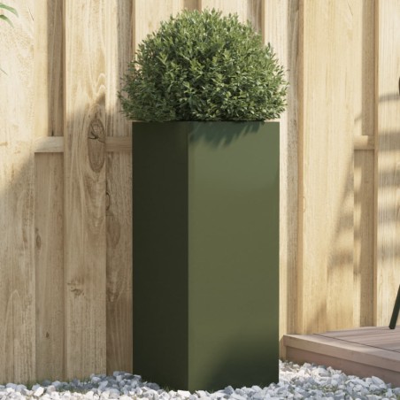 vidaXL Jardinera de acero laminado en frío verde oliva 32x27,5x75 cm