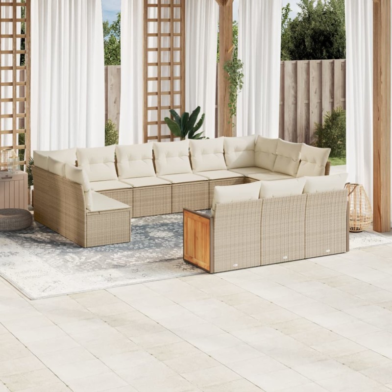 vidaXL Set sofás de jardín con cojines 13 pzas ratán sintético beige vidaXL Set sofás de jardín con cojines 13 pzas ratán sintético beige