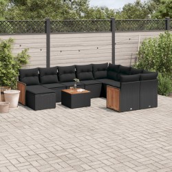 vidaXL Set de sofás de jardín 11 pzas y cojines ratán sintético negro