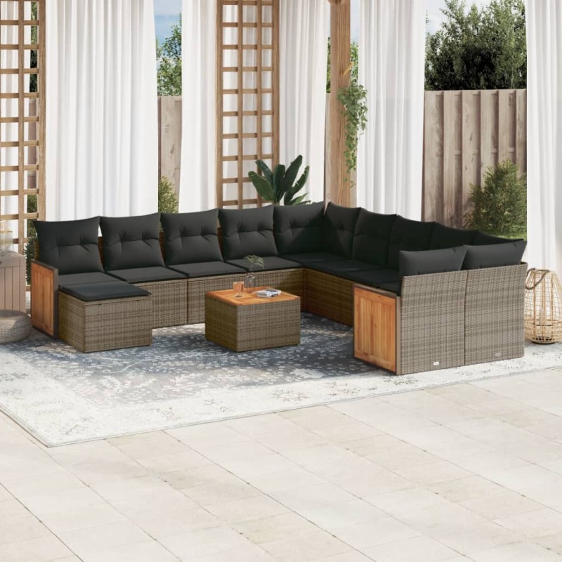 vidaXL Set de sofás de jardín 12 pzas con cojines ratán sintético gris vidaXL Set de sofás de jardín 12 pzas con cojines ratán sintético gris