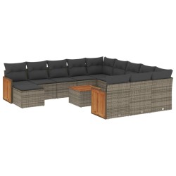vidaXL Set sofás de jardín con cojines 13 piezas ratán sintético gris