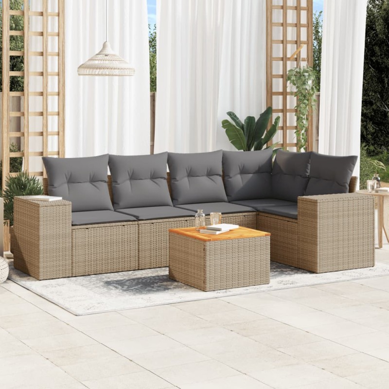 vidaXL Juego de sofás jardín con cojines 6 pzas ratán sintético beige