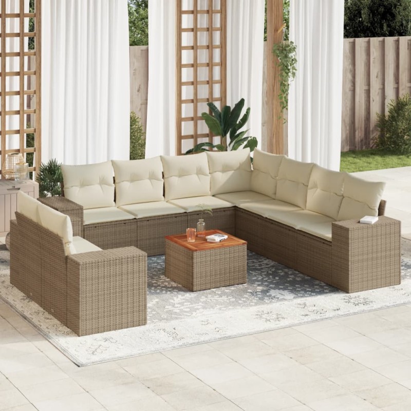 vidaXL Juego de sofás jardín con cojines beige 10 pzas ratán sintético vidaXL Juego de sofás jardín con cojines beige 10 pzas ratán sintético