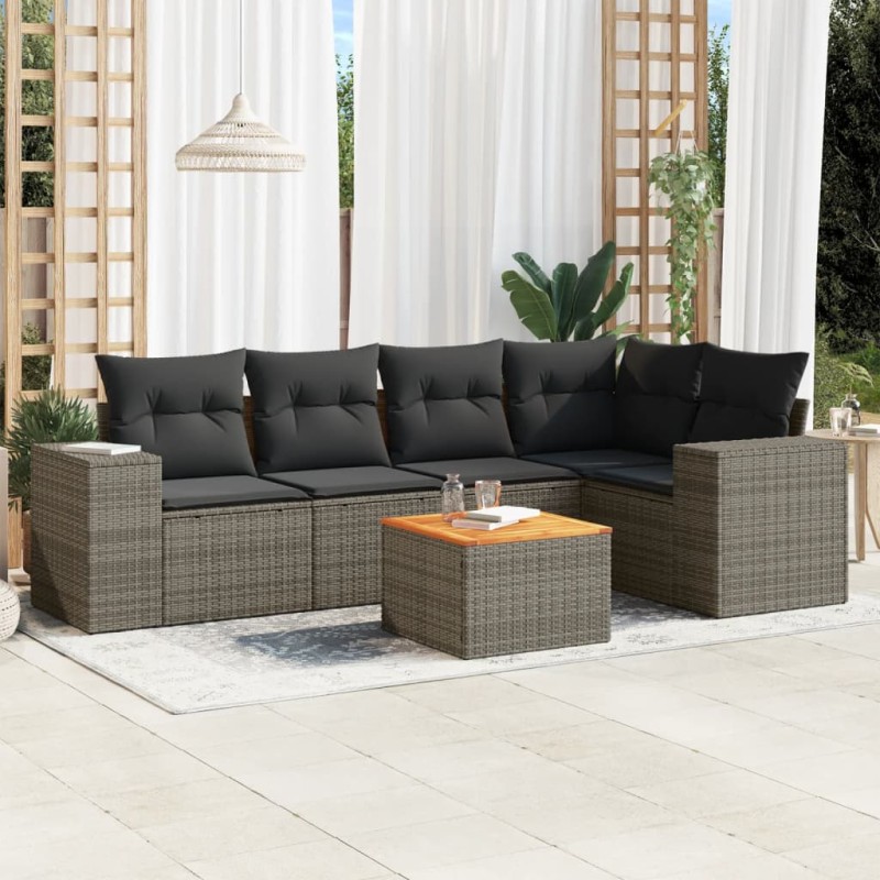 vidaXL Set de muebles de jardín 6 pzas y cojines ratán sintético gris vidaXL Set de muebles de jardín 6 pzas y cojines ratán sintético gris