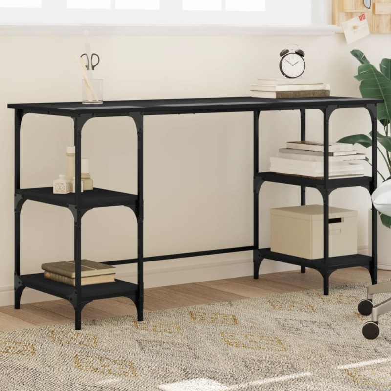 vidaXL Escritorio de metal y madera de ingeniería negro 140x50x75 cm vidaXL Escritorio de metal y madera de ingeniería negro 140x50x75 cm