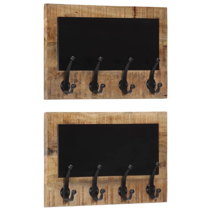 vidaXL Percheros de pared con 4 ganchos 2 uds madera maciza de mango vidaXL Percheros de pared con 4 ganchos 2 uds madera maciza de mango