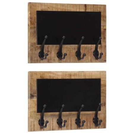 vidaXL Percheros de pared con 4 ganchos 2 uds madera maciza de mango