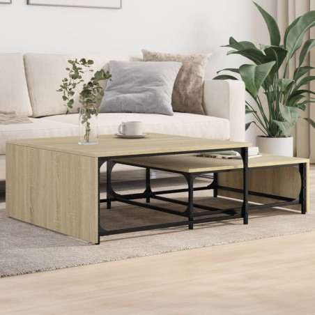 vidaXL Mesas de centro apilables 2 pzas madera y metal roble Sonoma