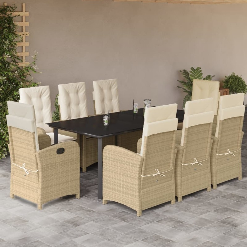 vidaXL Set comedor de jardín 9 pzas con cojines ratán sintético beige vidaXL Set comedor de jardín 9 pzas con cojines ratán sintético beige