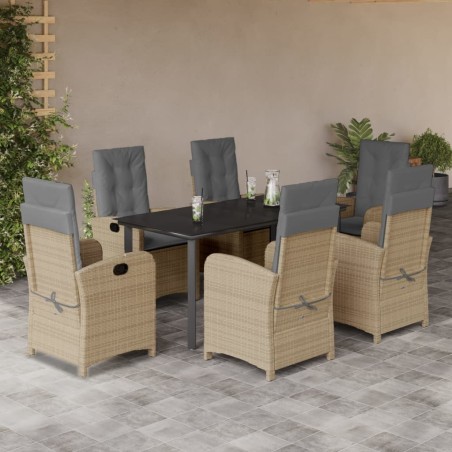 vidaXL Set comedor de jardín 7 pzas con cojines ratán sintético beige