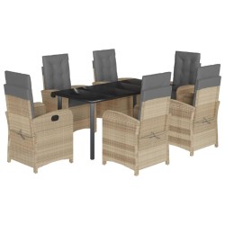 vidaXL Set comedor de jardín 7 pzas con cojines ratán sintético beige