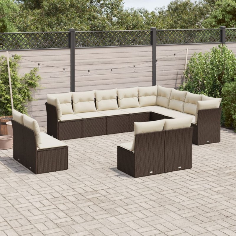 vidaXL Set de sofás de jardín y cojines 12 pzas ratán sintético marrón vidaXL Set de sofás de jardín y cojines 12 pzas ratán sintético marrón