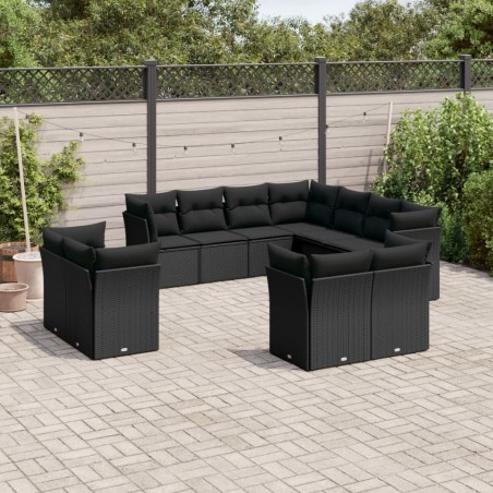 vidaXL Set de sofás de jardín 11 pzas y cojines ratán sintético negro