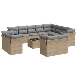 vidaXL Set sofás de jardín con cojines 13 pzas ratán sintético beige