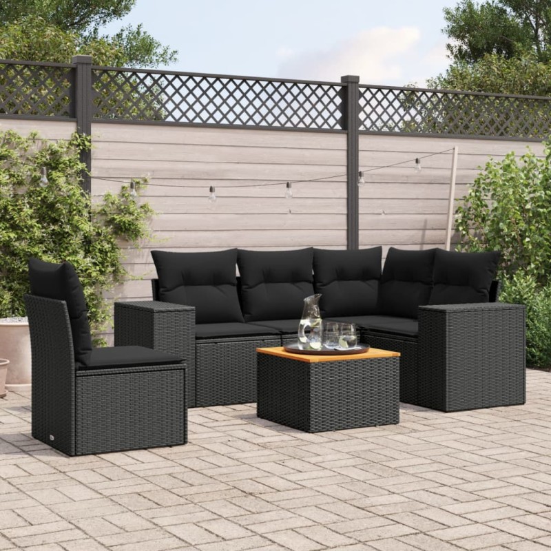 vidaXL Set de sofás de jardín 6 piezas y cojines ratán sintético negro vidaXL Set de sofás de jardín 6 piezas y cojines ratán sintético negro