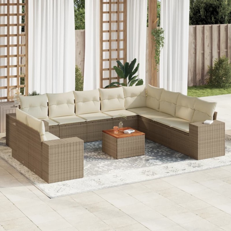 vidaXL Set de sofás de jardín 11pzas con cojines ratán sintético beige vidaXL Set de sofás de jardín 11pzas con cojines ratán sintético beige