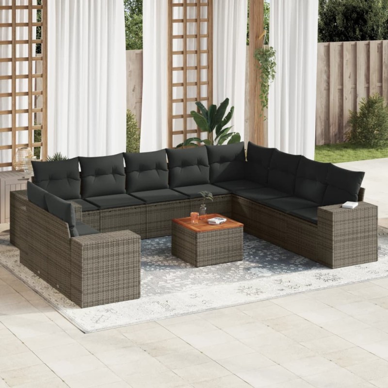 vidaXL Set de sofás de jardín 11 pzas y cojines ratán sintético gris