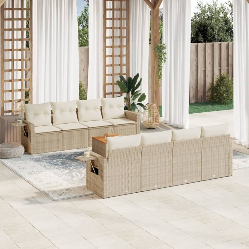 vidaXL Set de sofás de jardín 9 pzas con cojines ratán sintético beige vidaXL Set de sofás de jardín 9 pzas con cojines ratán sintético beige