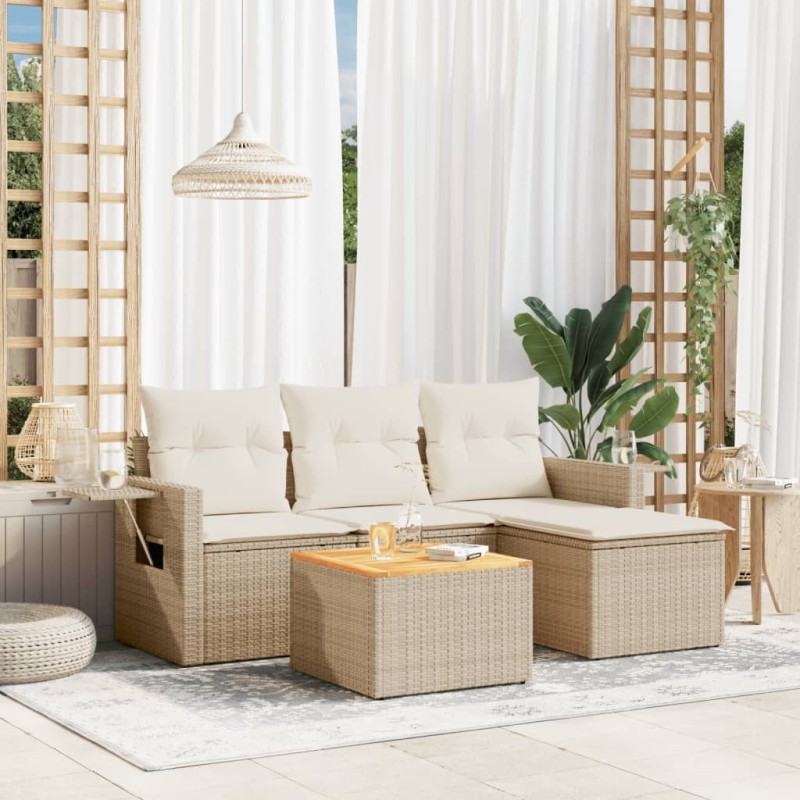 vidaXL Juego de sofás jardín con cojines 5 pzas ratán sintético beige vidaXL Juego de sofás jardín con cojines 5 pzas ratán sintético beige