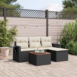 vidaXL Set de muebles de jardín 5 pzas y cojines ratán sintético negro