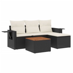 vidaXL Set de muebles de jardín 5 pzas y cojines ratán sintético negro