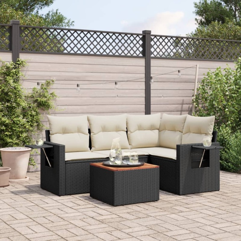 vidaXL Set de muebles de jardín 5 pzas y cojines ratán sintético negro vidaXL Set de muebles de jardín 5 pzas y cojines ratán sintético negro