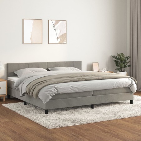 vidaXL Cama box spring con colchón terciopelo gris claro 200x200 cm
