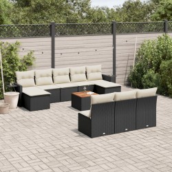 vidaXL Set de sofás de jardín 11 pzas y cojines ratán sintético negro
