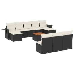 vidaXL Set de sofás de jardín 11 pzas y cojines ratán sintético negro