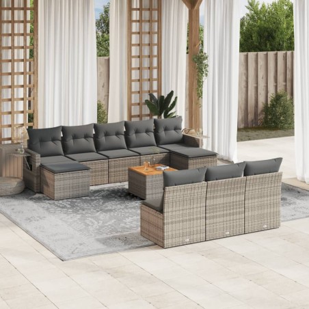 vidaXL Set de sofás de jardín 11 pzas y cojines ratán sintético gris