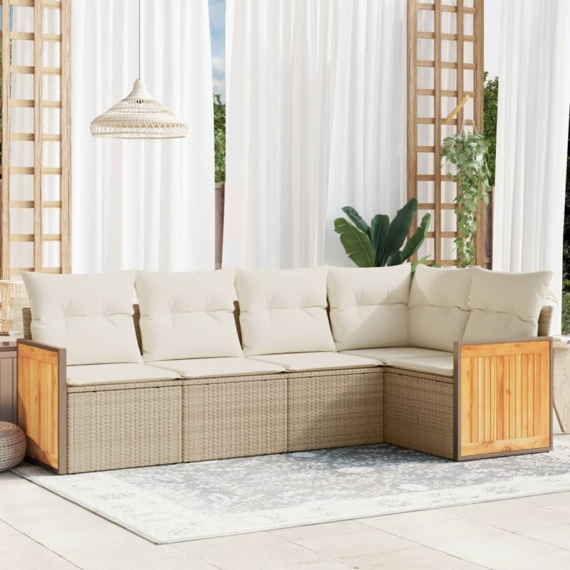 vidaXL Juego de sofás jardín con cojines 5 pzas ratán sintético beige vidaXL Juego de sofás jardín con cojines 5 pzas ratán sintético beige