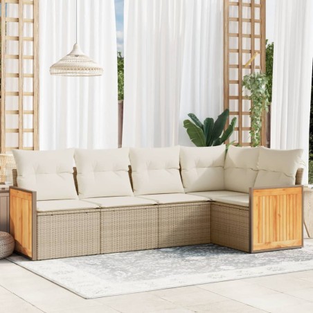 vidaXL Juego de sofás jardín con cojines 5 pzas ratán sintético beige