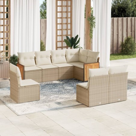 vidaXL Juego de sofás de jardín con cojines beige 8 pzas ratán PE