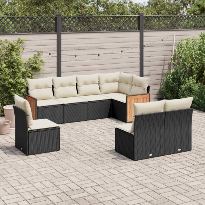 vidaXL Set de sofás de jardín 8 piezas y cojines ratán sintético negro vidaXL Set de sofás de jardín 8 piezas y cojines ratán sintético negro