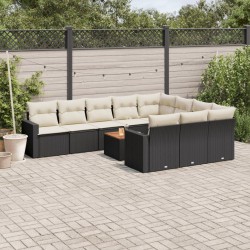 vidaXL Set de sofás de jardín 11 pzas y cojines ratán sintético negro