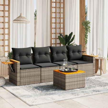 vidaXL Juego de sofás jardín con cojines 5 pzas ratán sintético gris