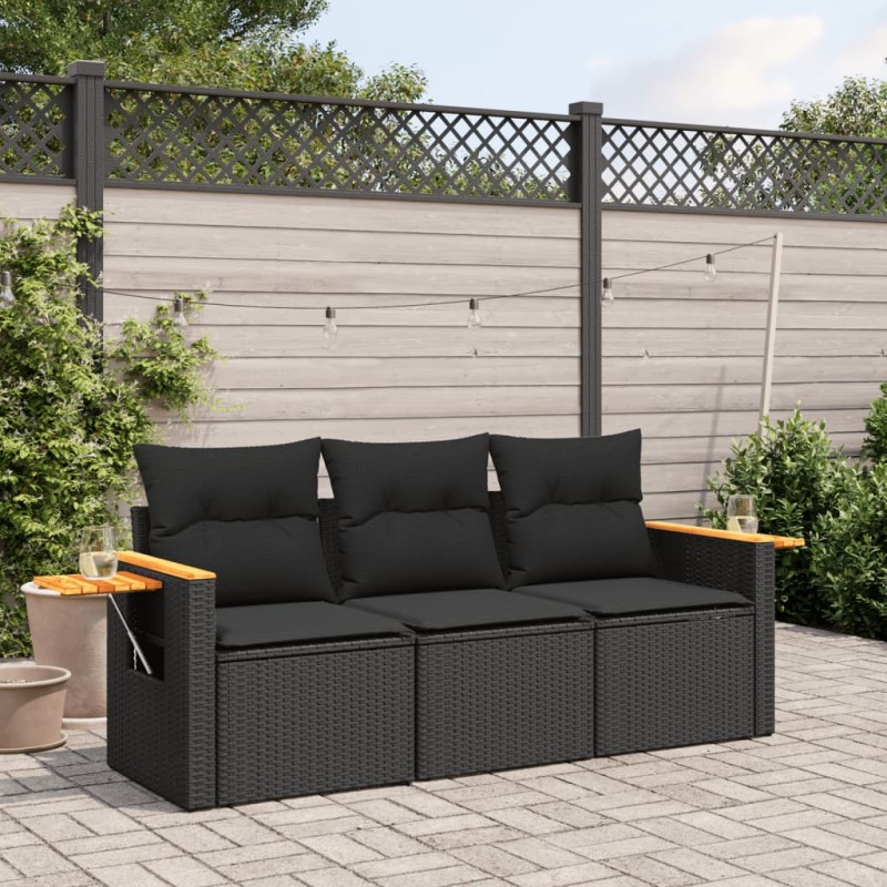vidaXL Set de sofás de jardín con cojines 3 pzas ratán sintético negro vidaXL Set de sofás de jardín con cojines 3 pzas ratán sintético negro