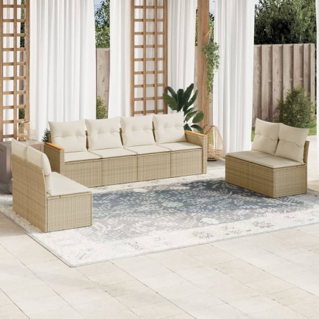vidaXL Juego de sofás de jardín con cojines beige 8 pzas ratán PE