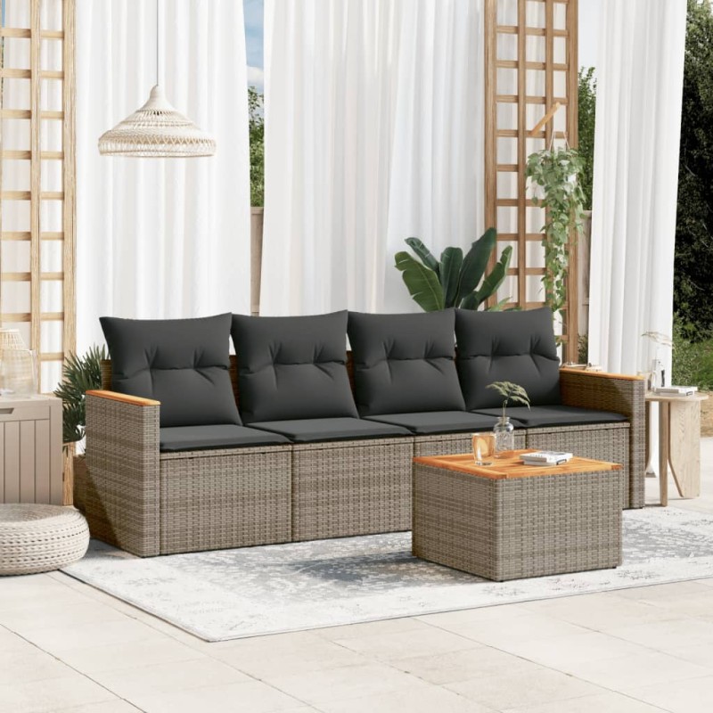 vidaXL Juego de sofás jardín con cojines 5 pzas ratán sintético gris vidaXL Juego de sofás jardín con cojines 5 pzas ratán sintético gris