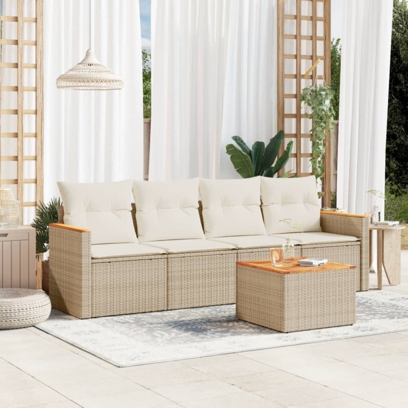 vidaXL Juego de sofás jardín con cojines 5 pzas ratán sintético beige vidaXL Juego de sofás jardín con cojines 5 pzas ratán sintético beige