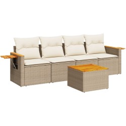 vidaXL Juego de sofás jardín con cojines 5 pzas ratán sintético beige