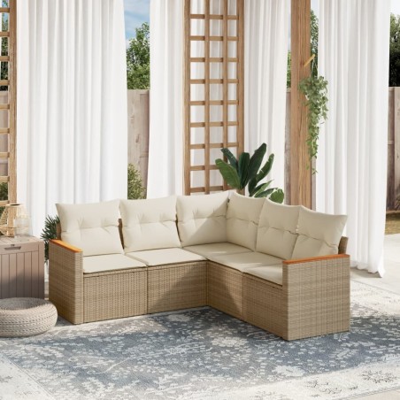 vidaXL Juego de sofás jardín con cojines 5 pzas ratán sintético beige