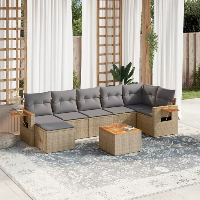vidaXL Juego de sofás de jardín con cojines beige 8 pzas ratán PE vidaXL Juego de sofás de jardín con cojines beige 8 pzas ratán PE