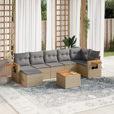 vidaXL Juego de sofás de jardín con cojines beige 8 pzas ratán PE