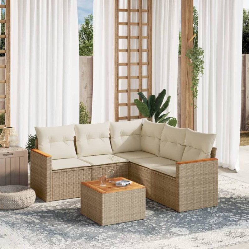 vidaXL Juego de sofás jardín con cojines 6 pzas ratán sintético beige vidaXL Juego de sofás jardín con cojines 6 pzas ratán sintético beige